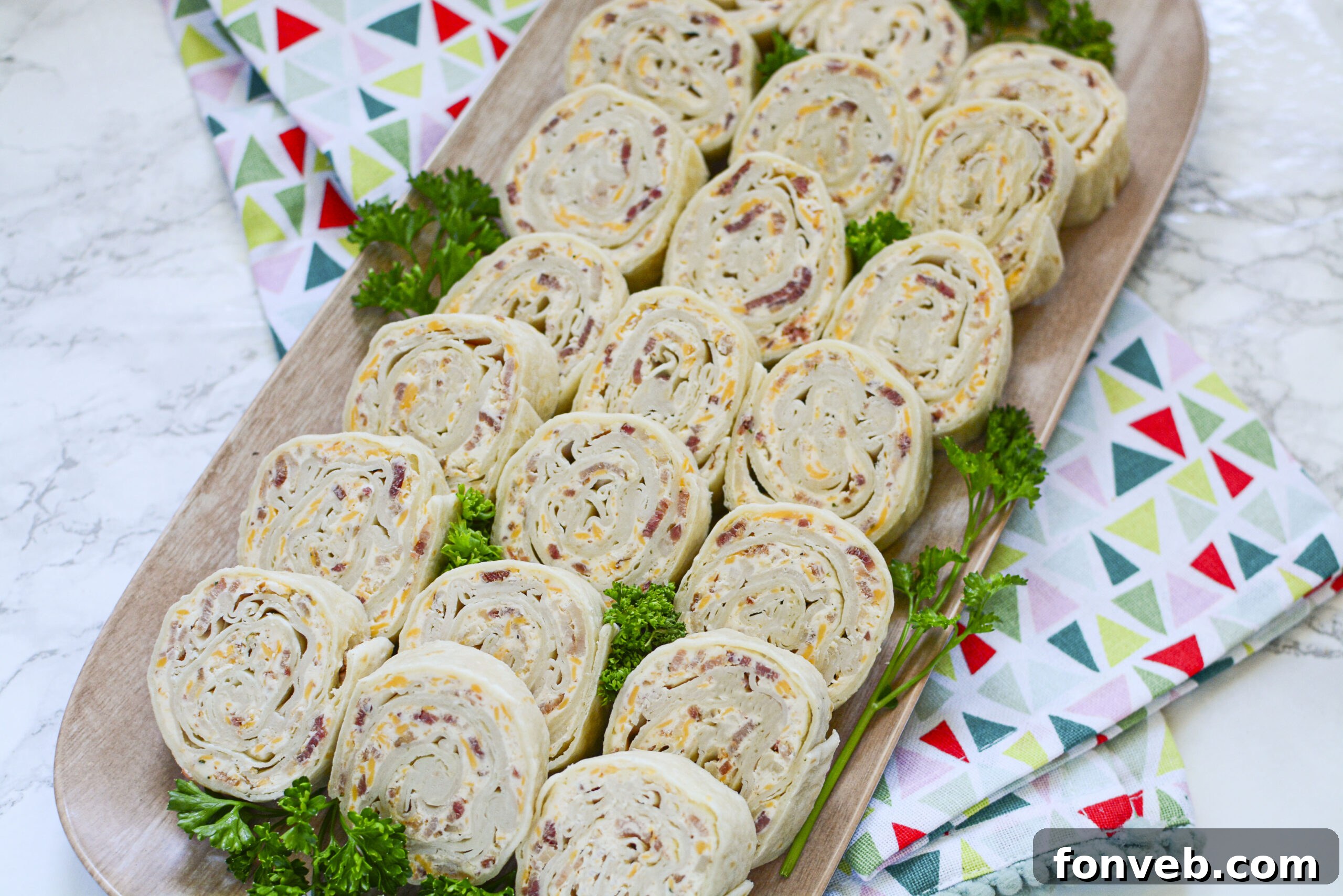 Overhead shot of turkey pinwheels.