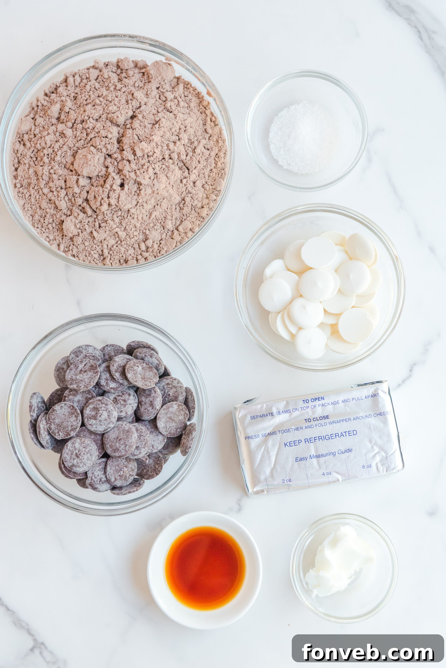 Decadent Brownie Bites 11 overhead view of all ingredients needed for this recipe.