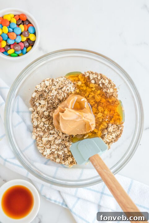 Rolling No Bake M&M Energy Balls.