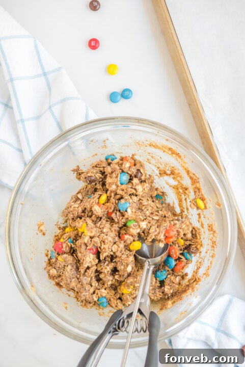 Another angle of rolled No Bake M&M Energy Balls.