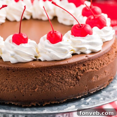 Up close side view of Coca Cola Cheesecake on a galvanized cake pan.