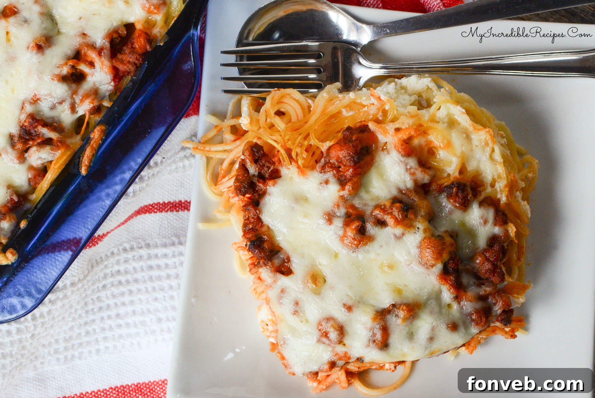 Another angle of the cooked spaghetti bake