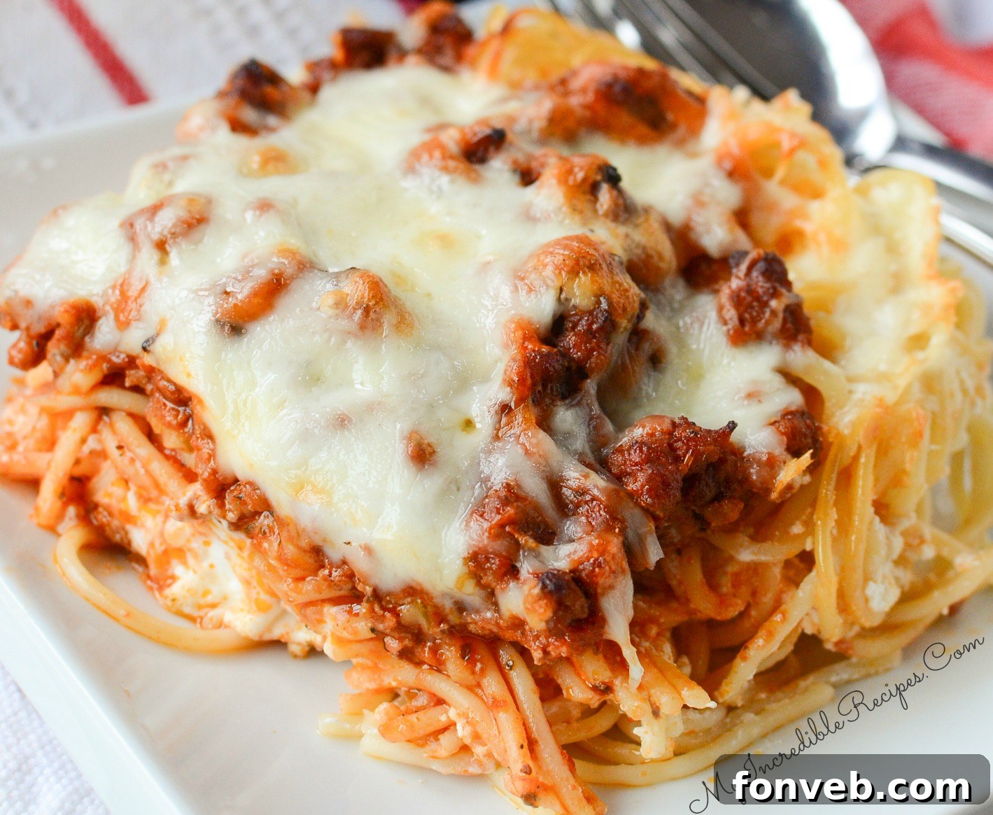 Million Dollar Spaghetti served on a plate