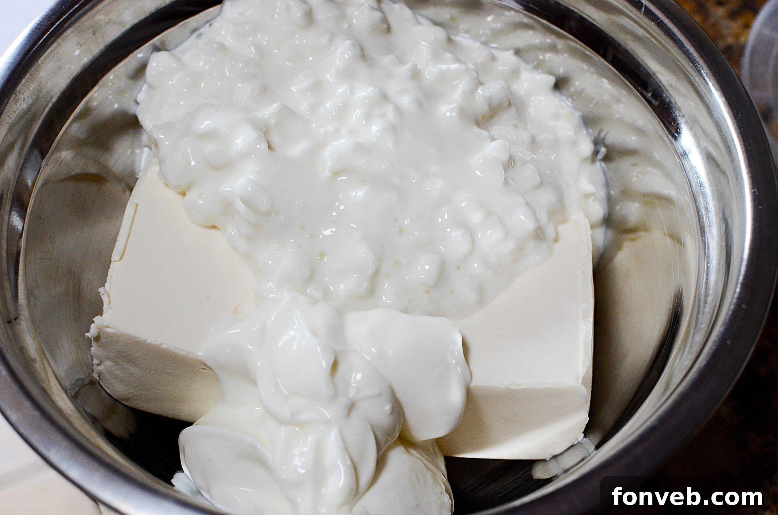 Spaghetti tossed with the creamy cheese mixture