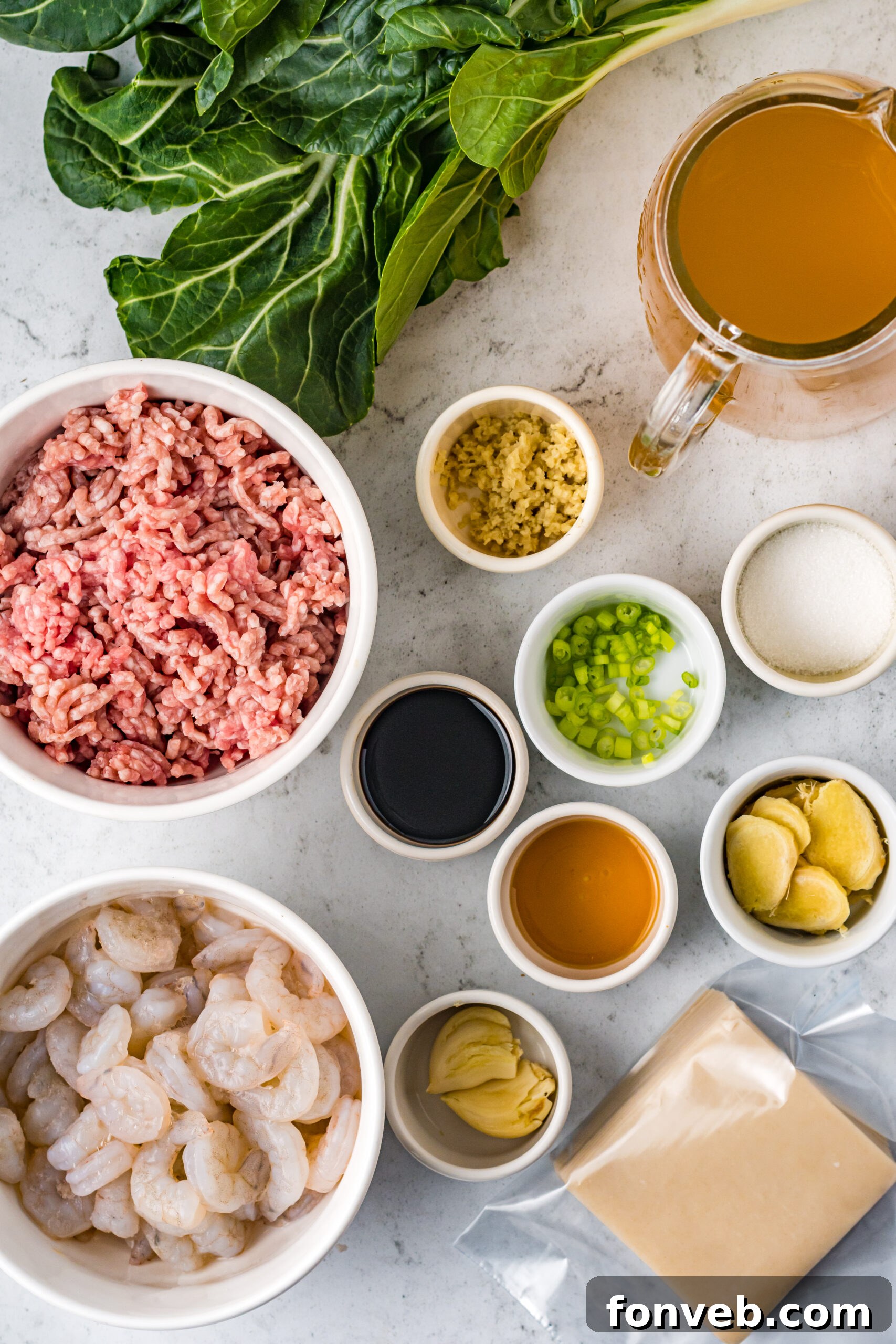 Comforting Wonton Soup 6 Overhead shot of ingredients needed to make this recipe.