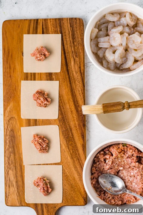 Comforting Wonton Soup 7 Wontons being folded