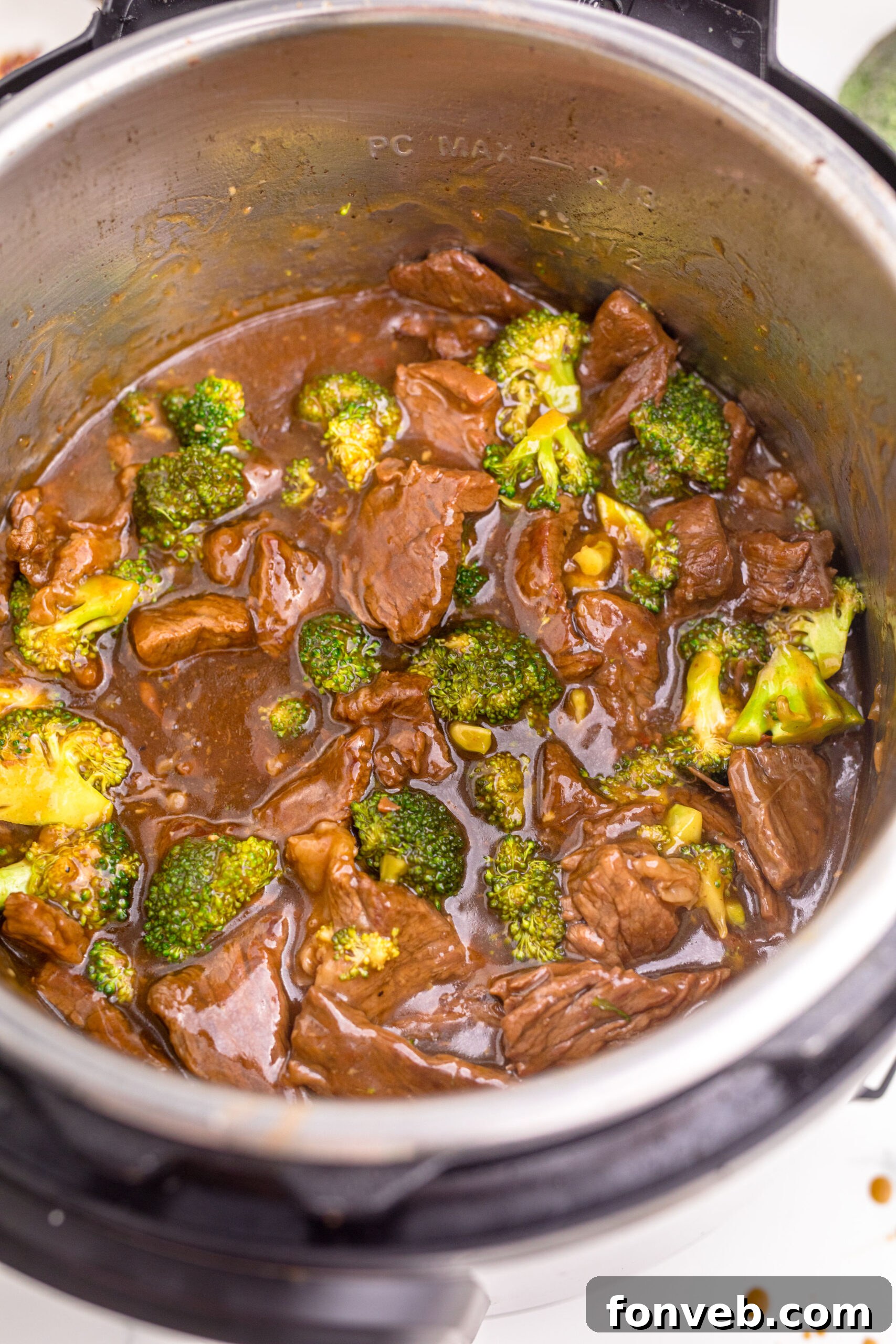 Instantpot Beef & Broccoli in the instantpot showing how delicious
