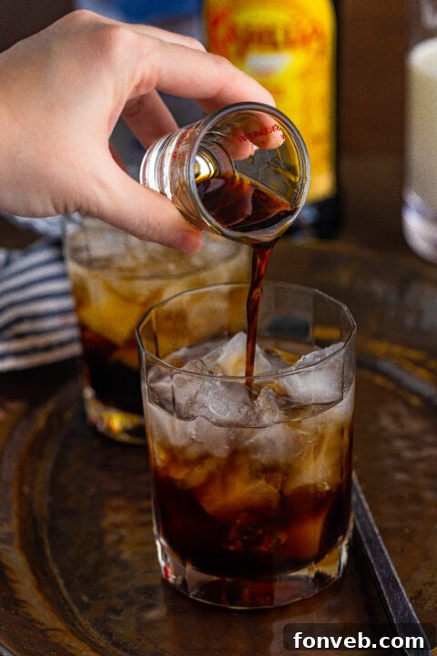 The Dude's Favorite Drink 9 Another close-up of a White Russian cocktail, highlighting the creamy texture.