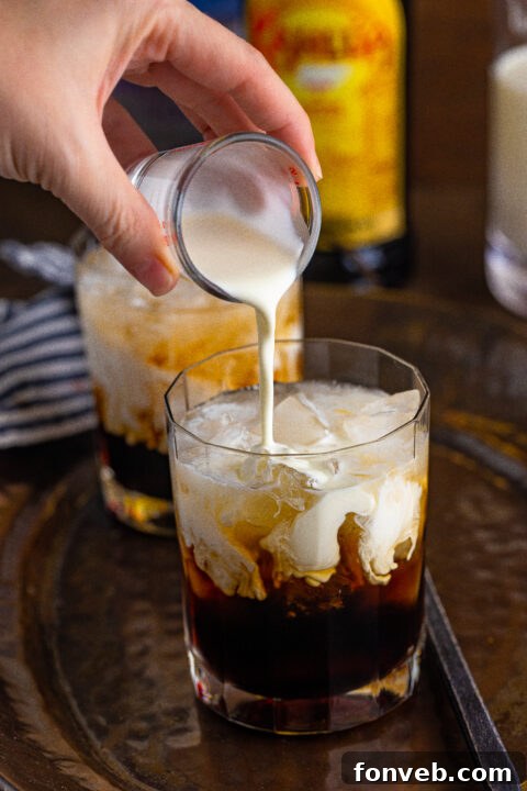 The Dude's Favorite Drink 10 A White Russian cocktail prepared in a glass, ready for serving.