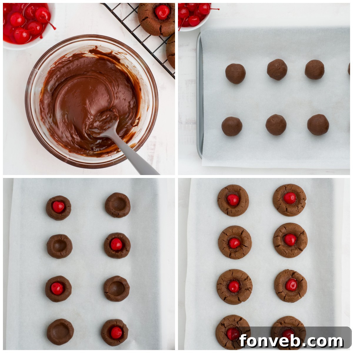Cherry Chocolate Cookies collage on how to assemble to cookies