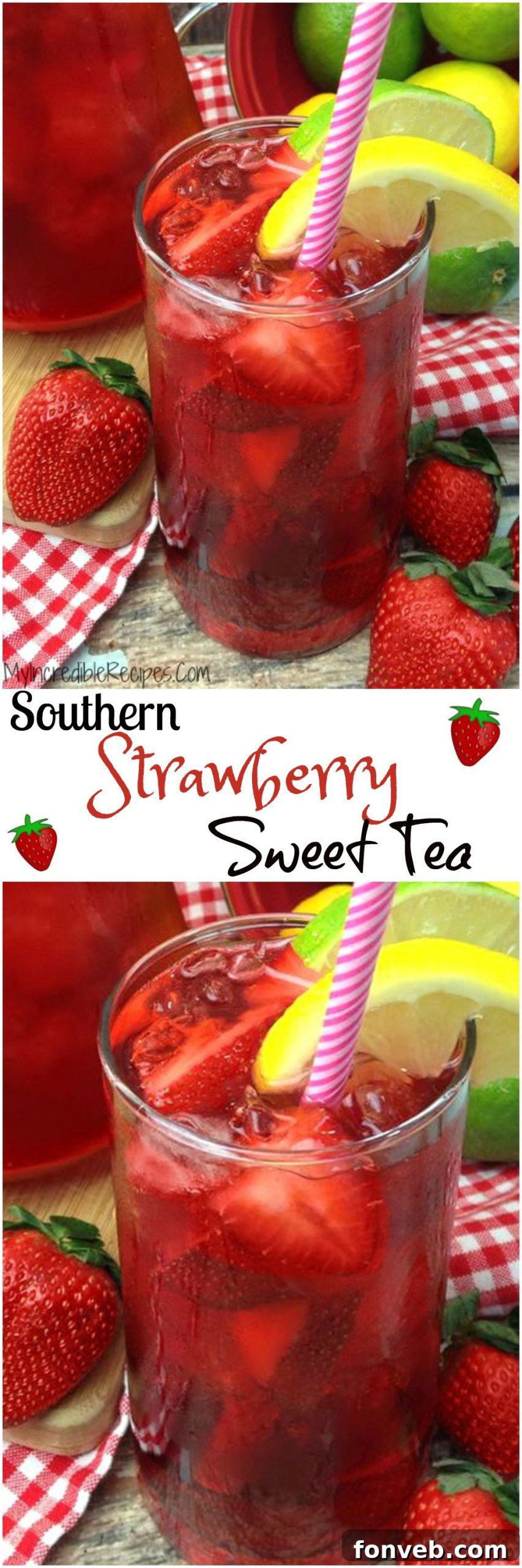 Pinterest banner for Southern Strawberry Sweet Tea recipe