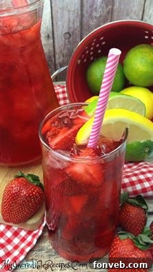 Glasses of strawberry sweet tea with garnishes