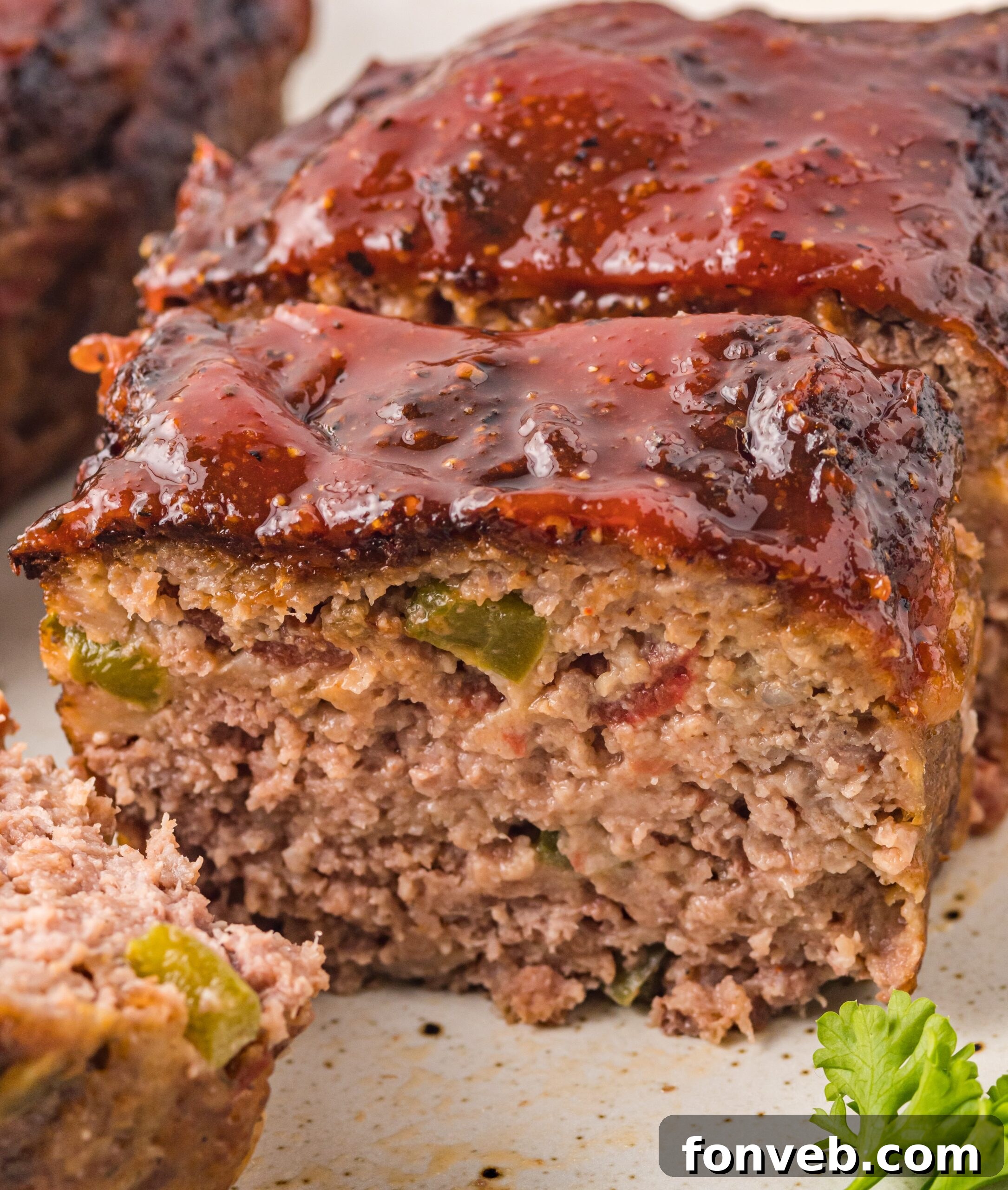 up close shot of sliced open cracker barrel meatloaf 