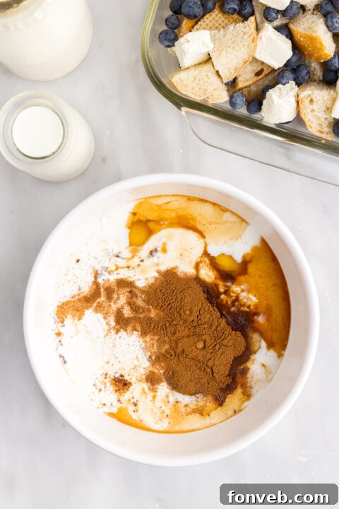 A bowl of fresh blueberries, ready for the casserole.