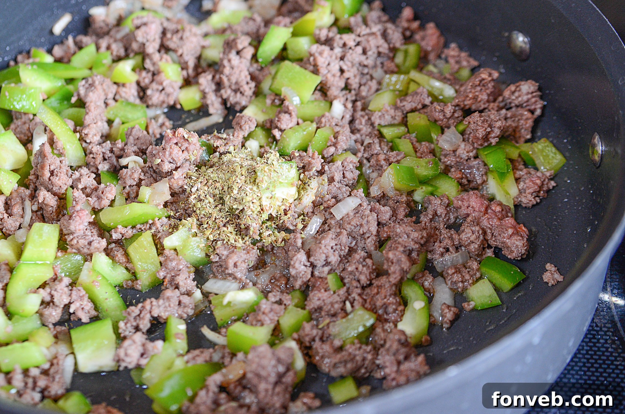 Nana's American Chop Suey 4 Freshly diced bell peppers and onions for American Chop Suey