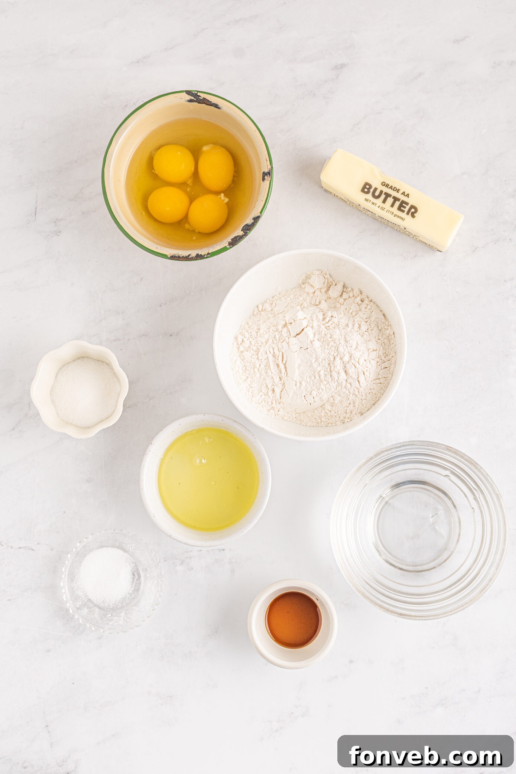 Overhead view of the ingredients needed to complete this recipe. 