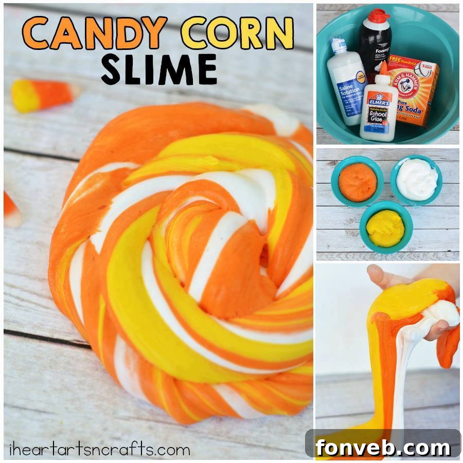 Spooktacular Fall and Halloween Inspirations to Love 2 Kids making fluffy candy corn slime for Halloween