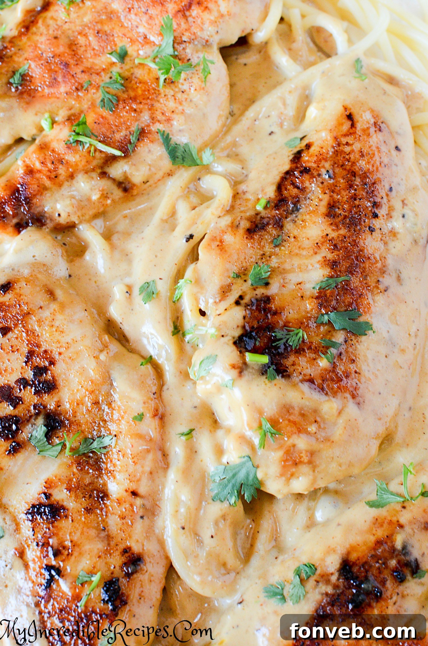Detailed shot of chicken cooking in the pan