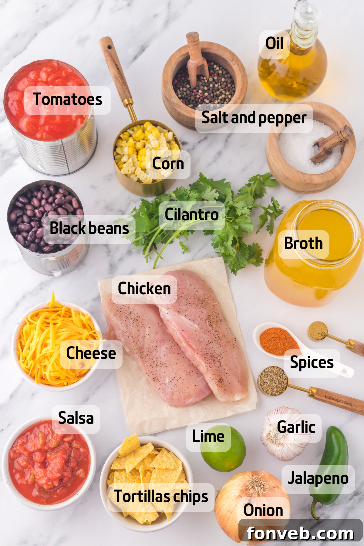 Overhead view of the ingredients needed to complete this recipe.