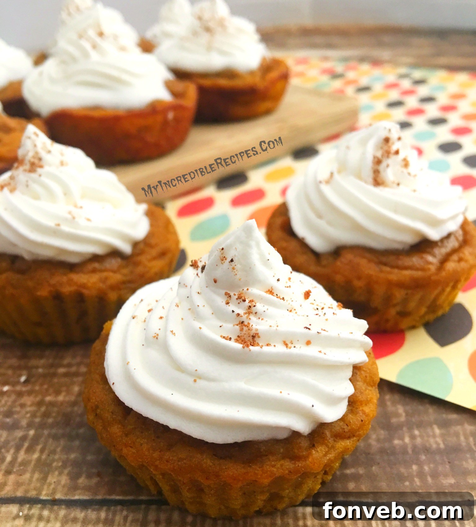 Pumpkin Pie Cupcakes close-up, ready for a bite