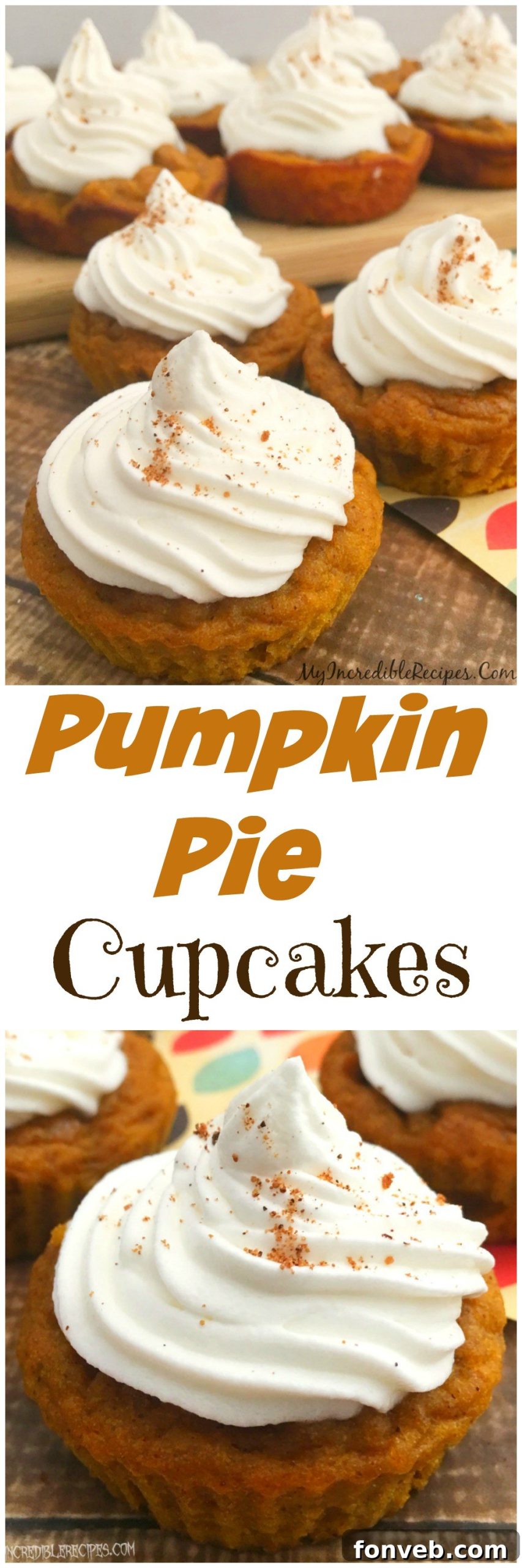 Pinterest optimized image for Pumpkin Pie Cupcakes