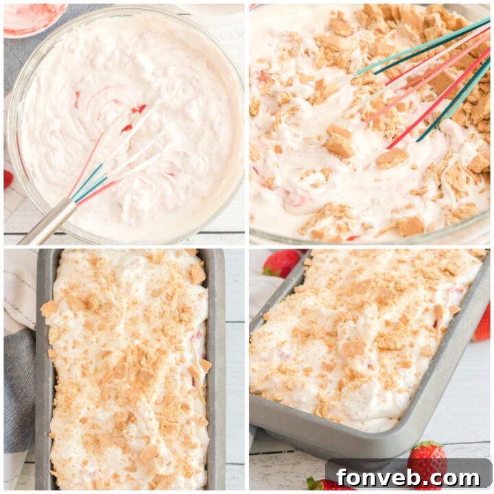 Frozen Strawberry Cheesecake Dream 21 collage of how to make the strawberry cheesecake ice cream
