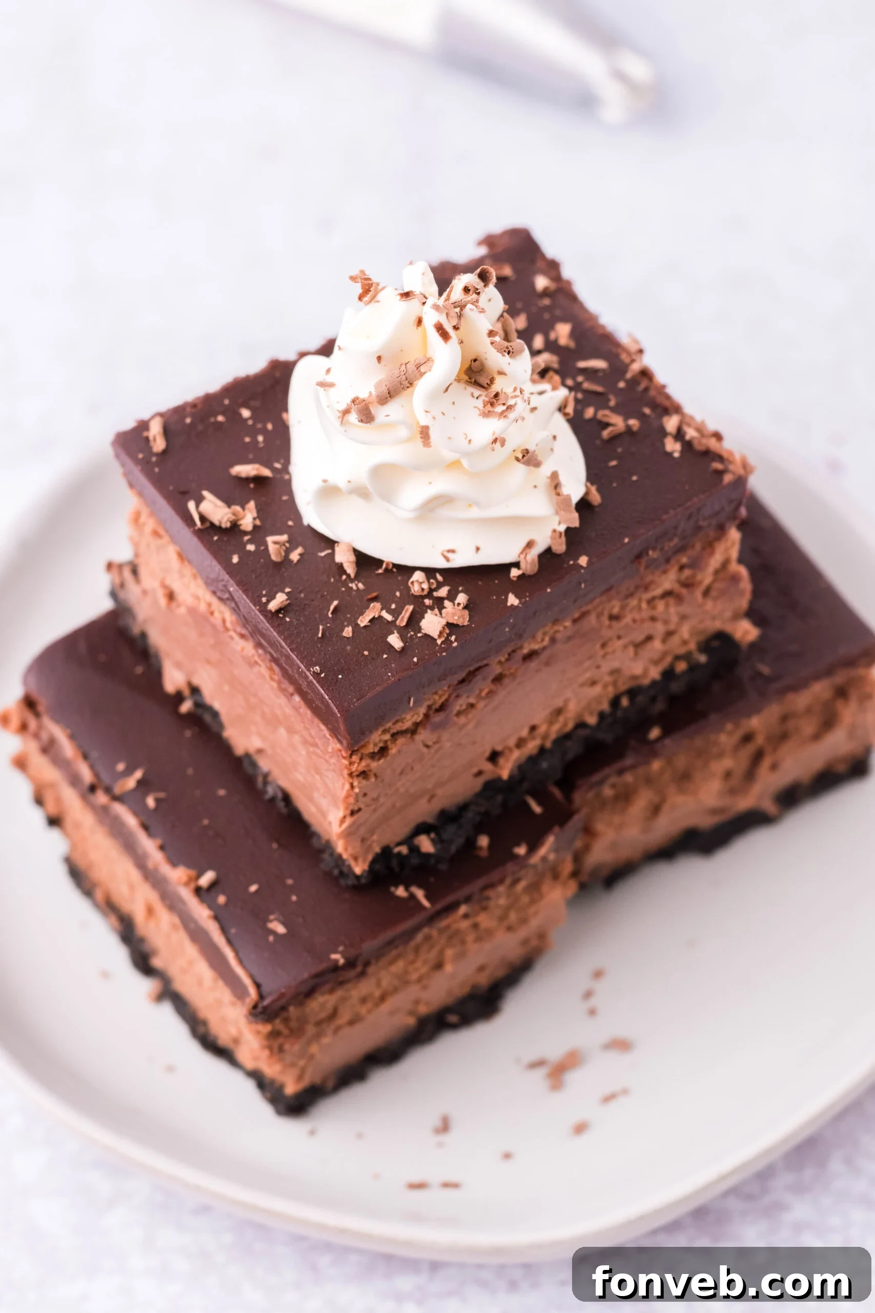 Overhead shot of the whipped cream and shaved chocolate topping.