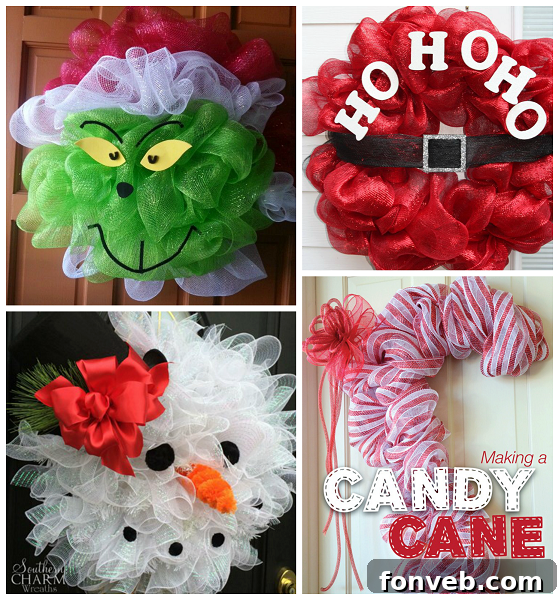 Colorful Deco Mesh Wreaths for Christmas decoration