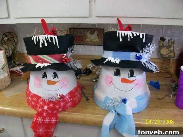 Terracotta Pot Snowmen, charming DIY Christmas decorations