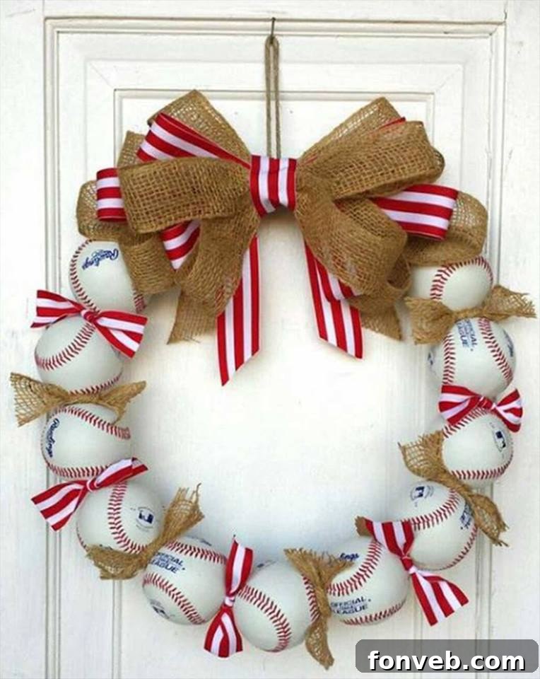 Baseball Wreath, a unique Christmas decoration for sports fans