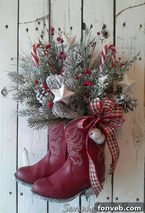 Cowboy Boot Wreath, a rustic and unique Christmas decoration