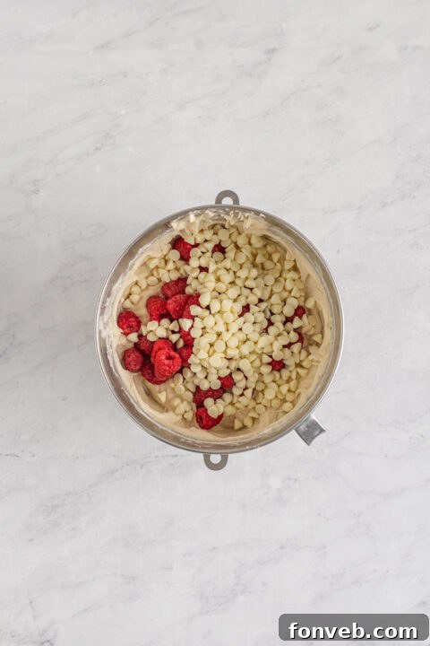 Variety of images of White Chocolate Raspberry Cake baking process and finished product