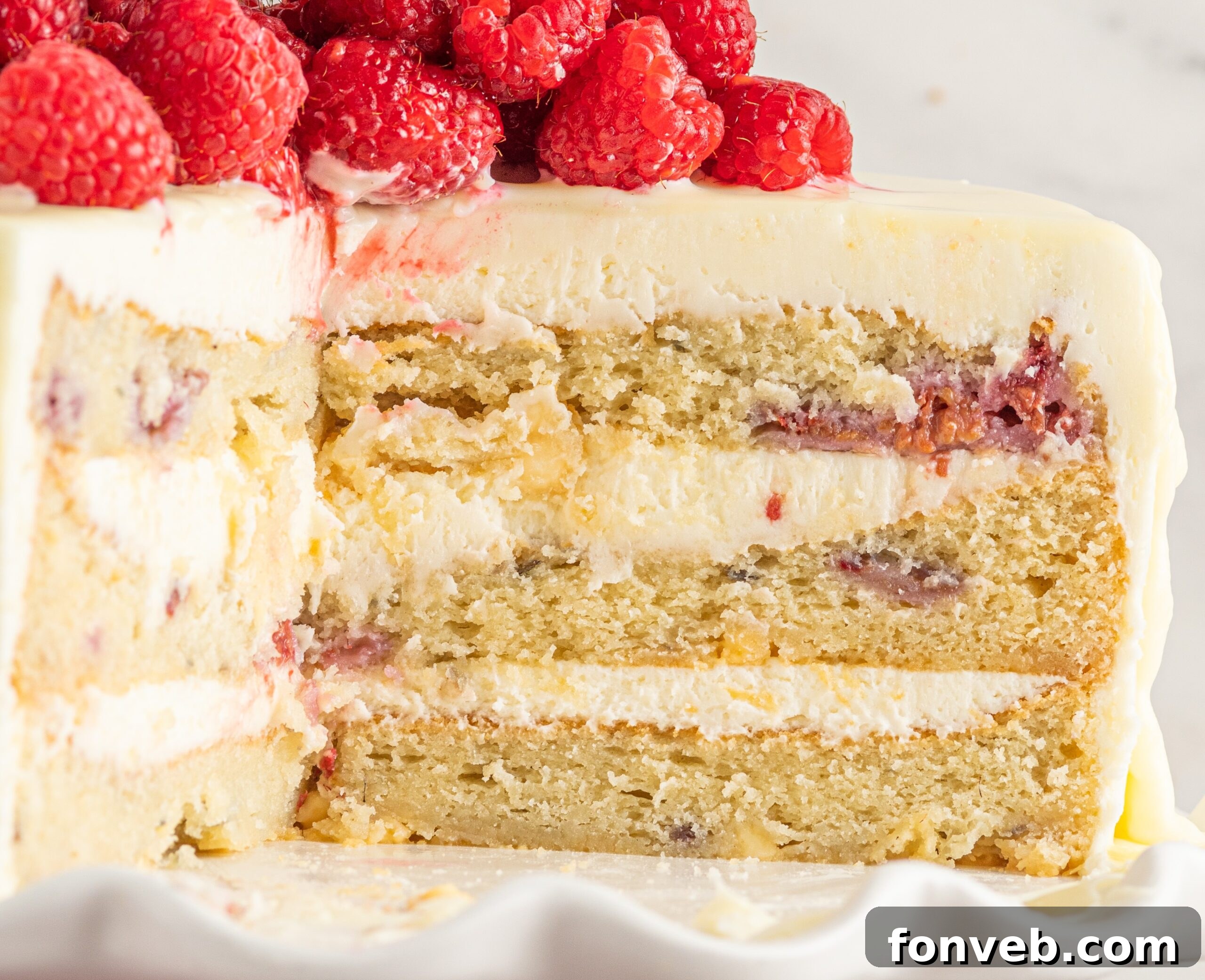 up close shot of the cake showing the inside layers