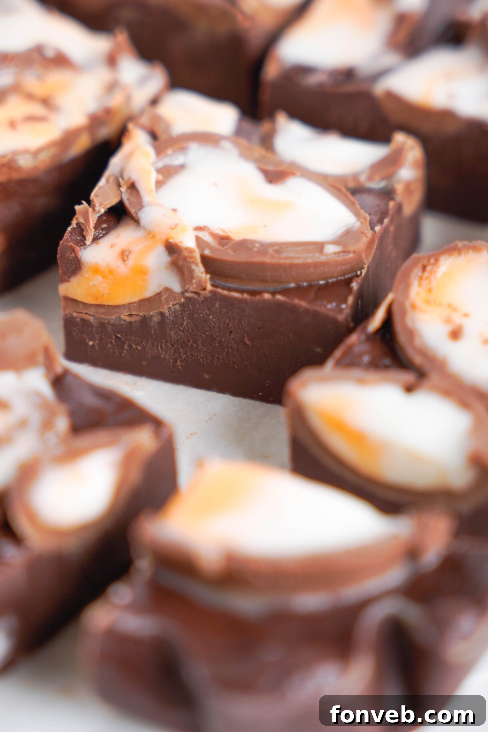 Front view of Cadbury Cream Fudge.