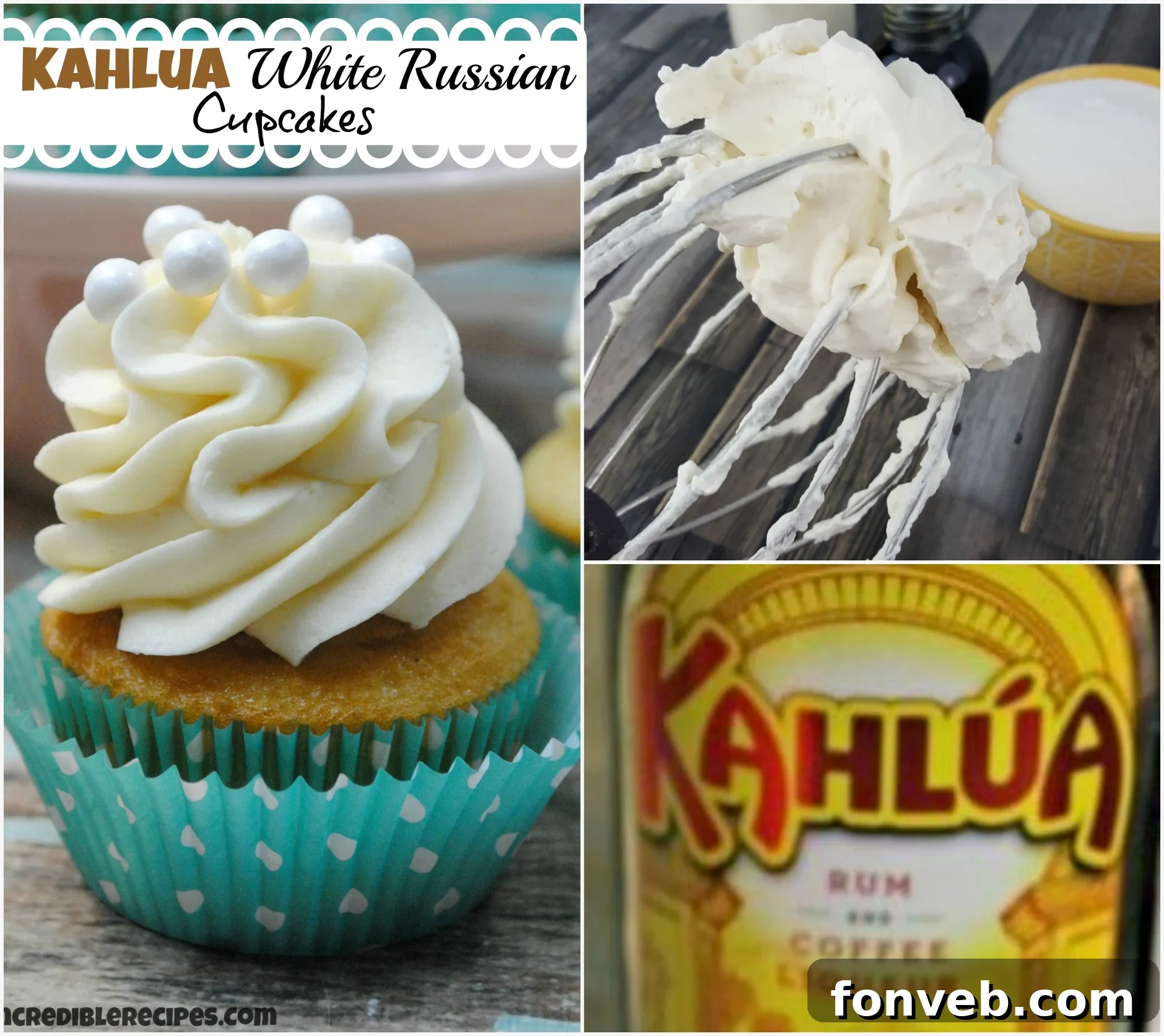 Kahlúa White Russian cupcakes decorated with edible pearls