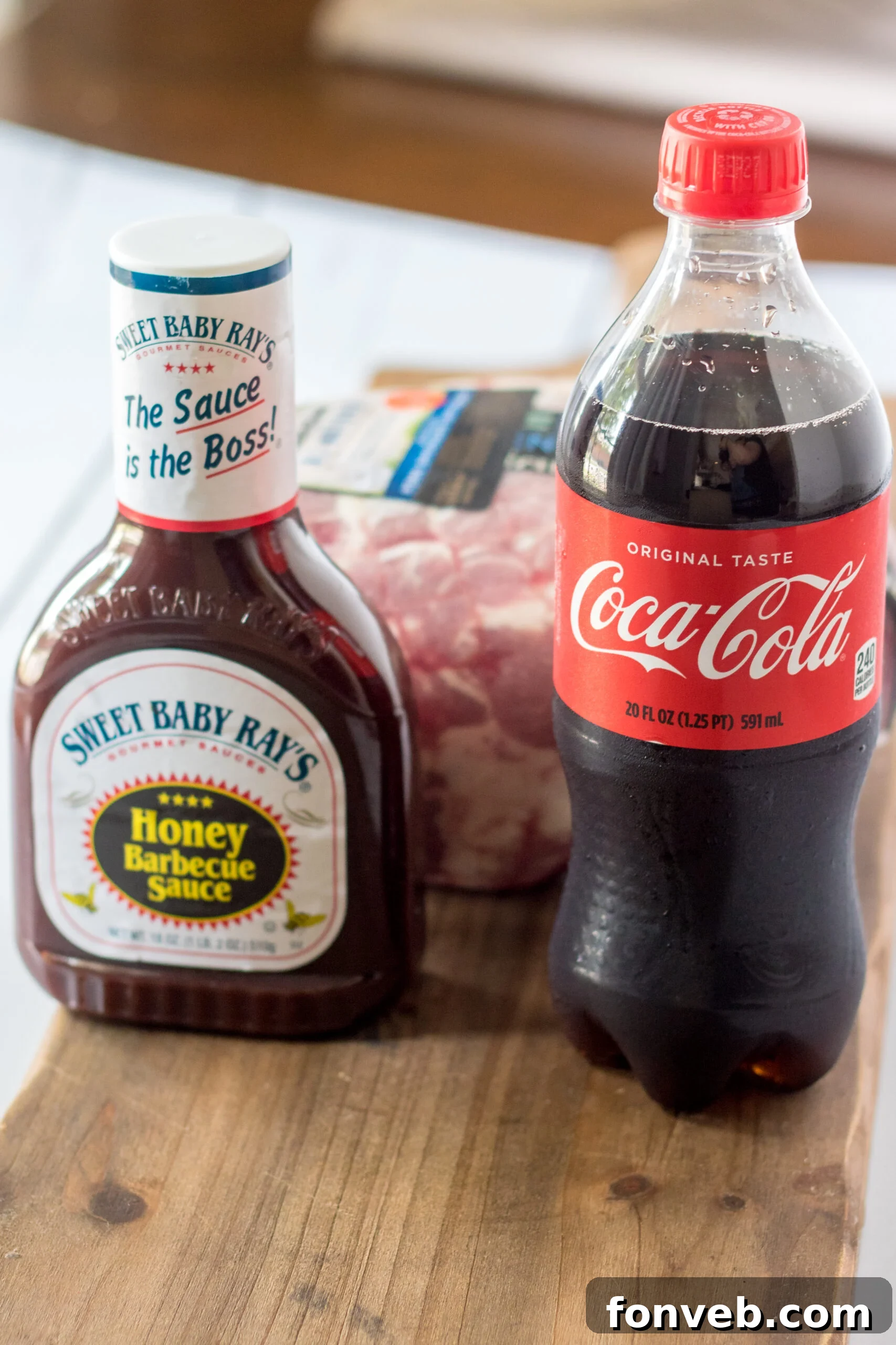 Sticky Sweet Slow Cooker Coke Pulled Pork 6 Front view of the ingredients needed to complete this recipe.