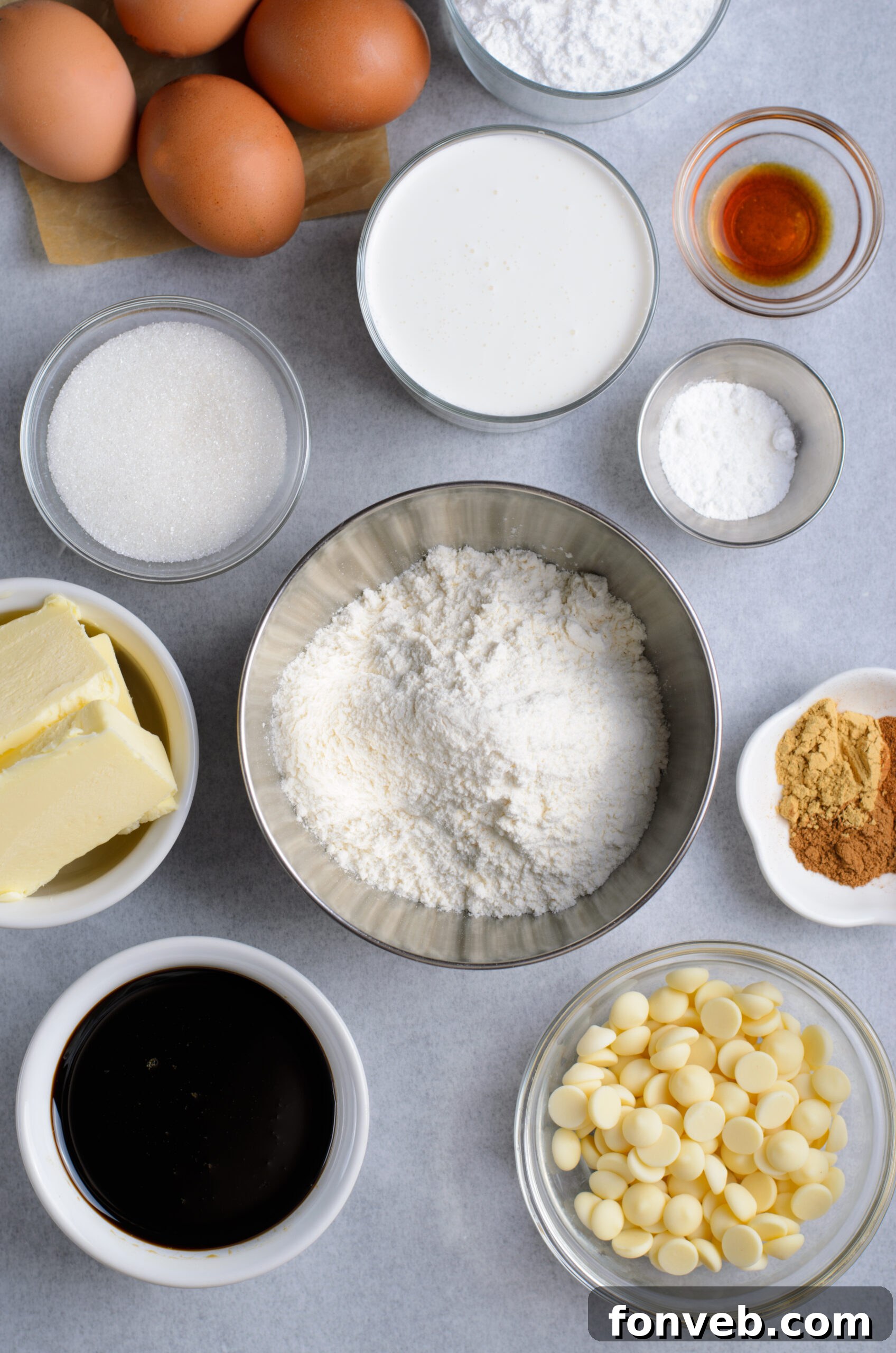 Overhead view of the ingredients needed to complete this recipe.