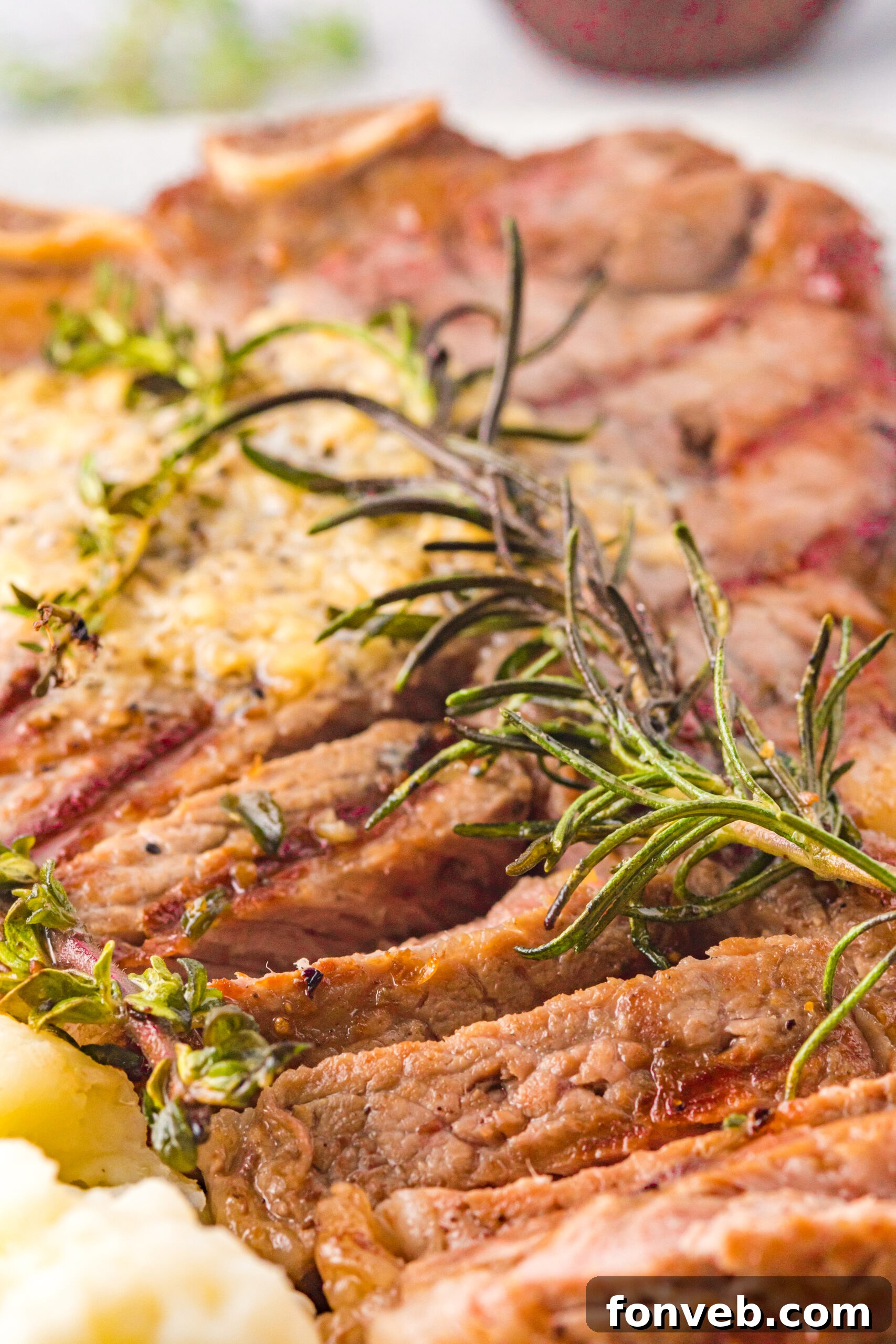 Close up view of slices of T Bone Steak.