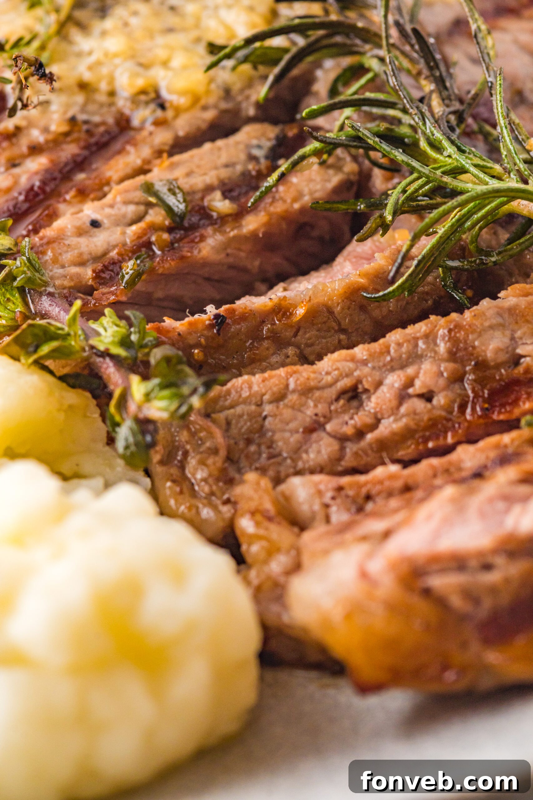 Close up view of slices of T Bone Steak.