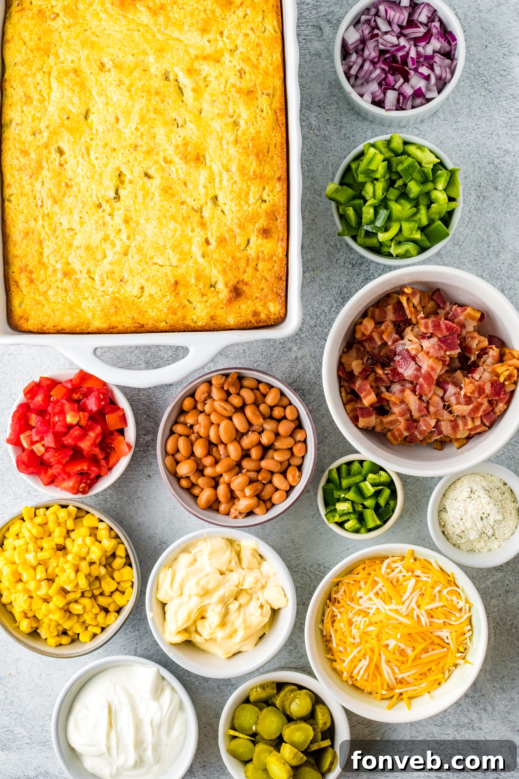 Southern Cornbread Delight 7 Overhead view of the ingredients needed to complete this recipe.