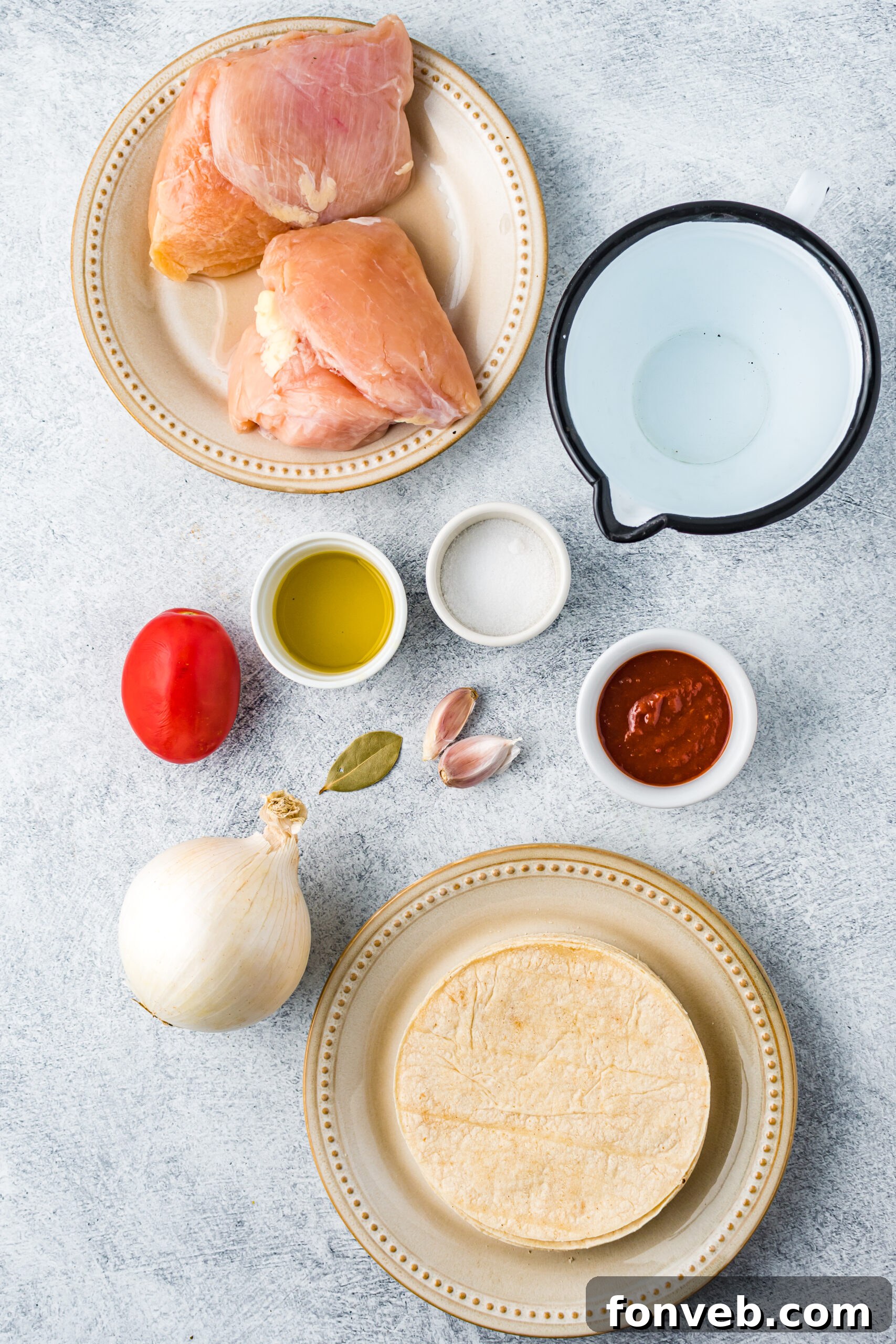 Overhead view of the ingredients needed to complete this recipe.