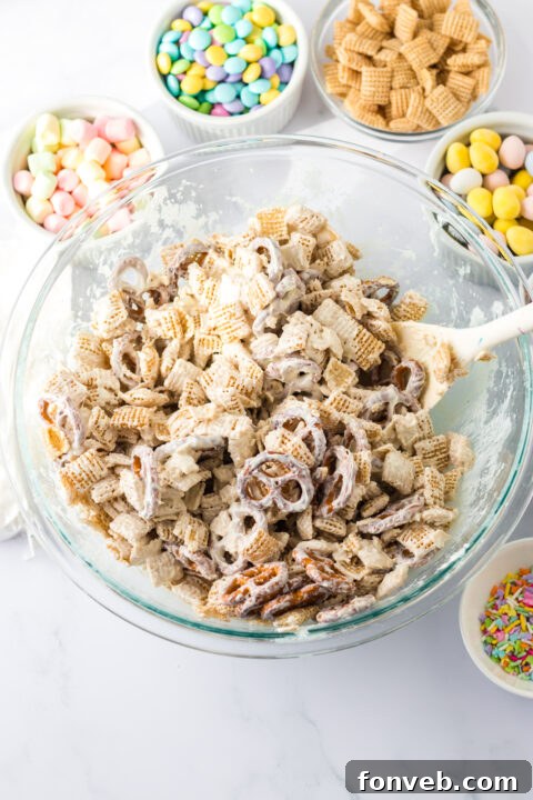 Ingredients being combined for the Easter Bunny Munch.