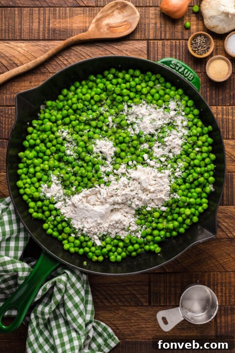 Creamed peas step-by-step preparation
