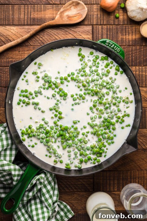 Creamed peas step-by-step preparation