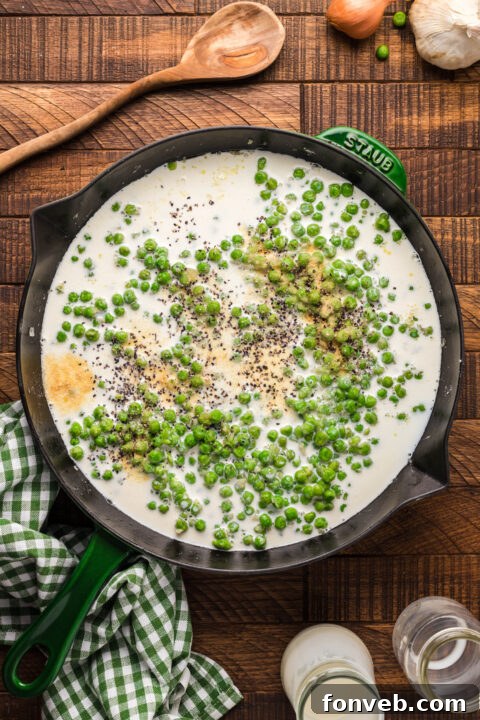 Creamed peas step-by-step preparation