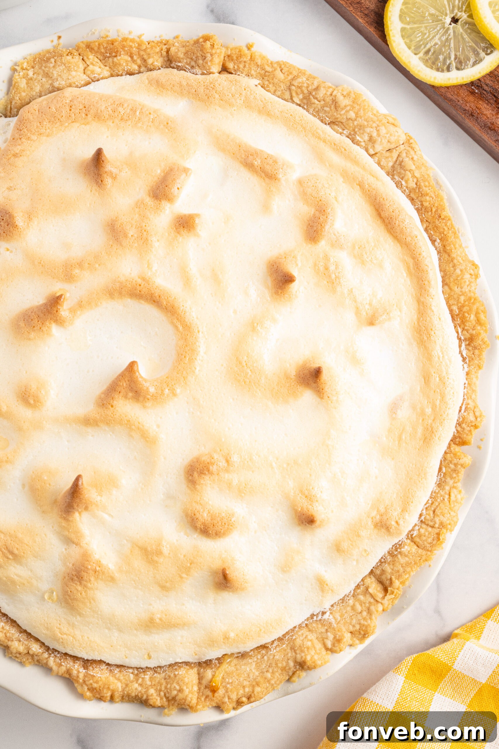 Close up shot of the toasted meringue topping. 