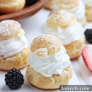 Finished cream puffs ready to be served