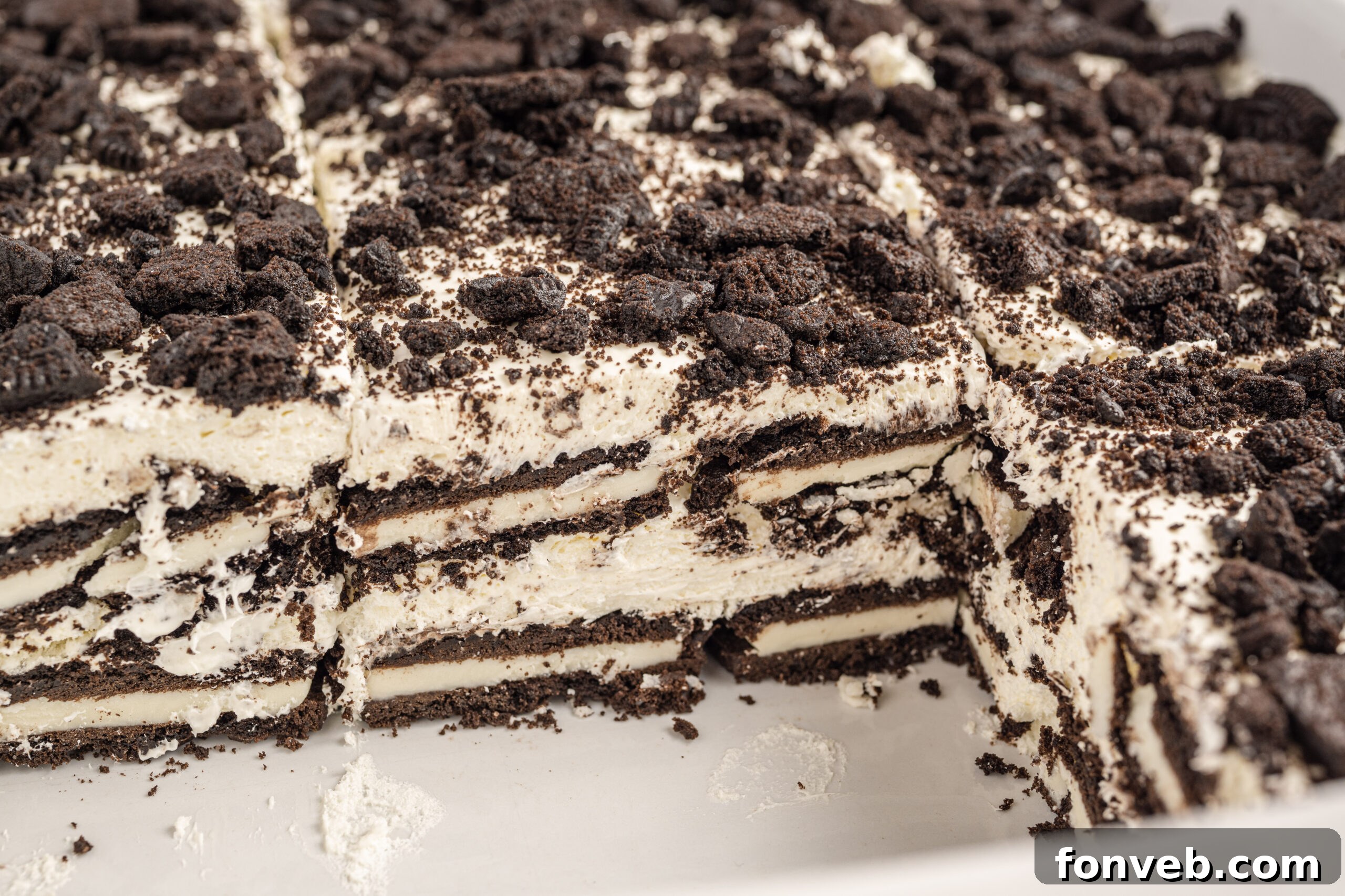 extreme up close of the center of the Oreo Icebox Cake