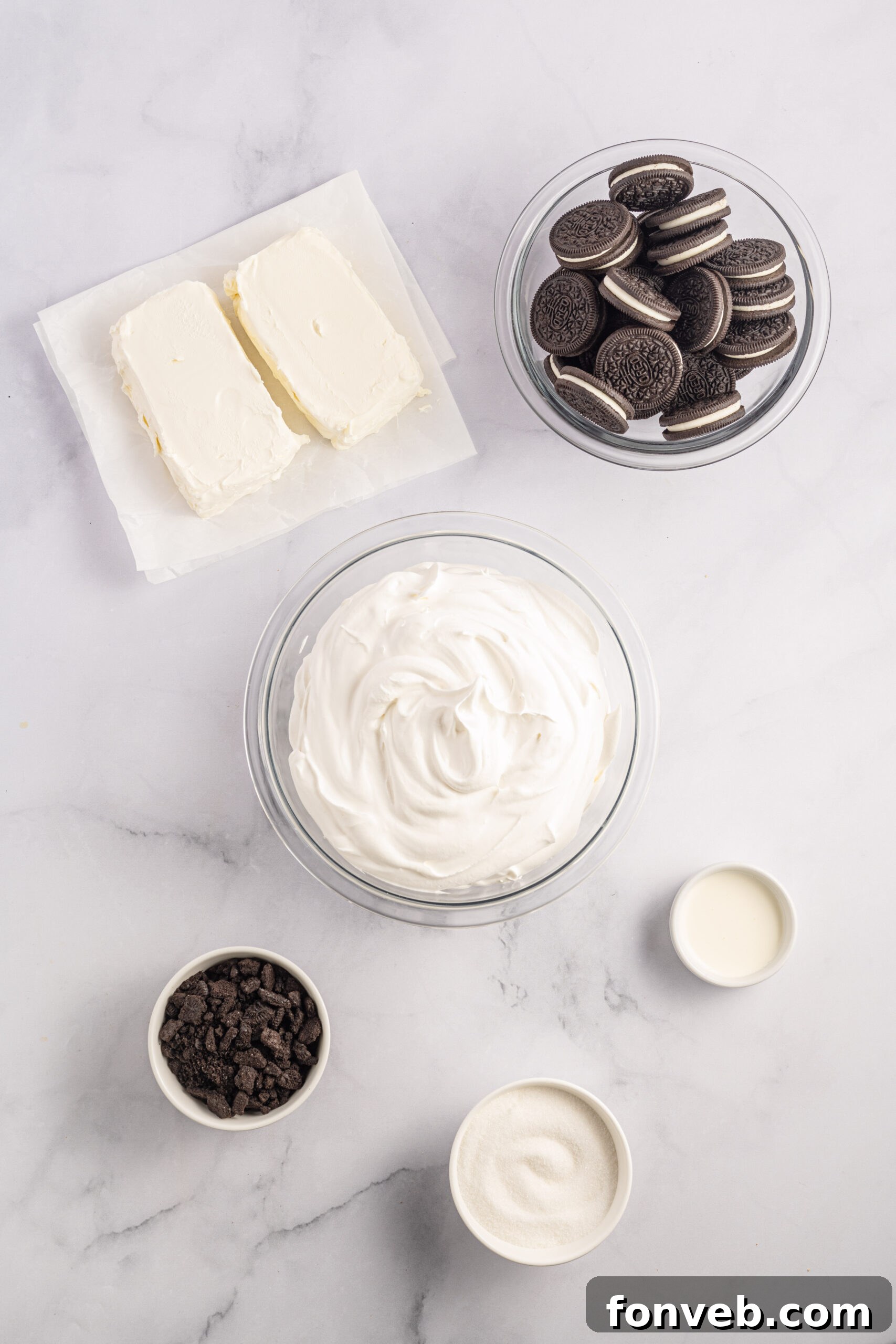 Overhead view of the ingredients needed to complete this recipe.