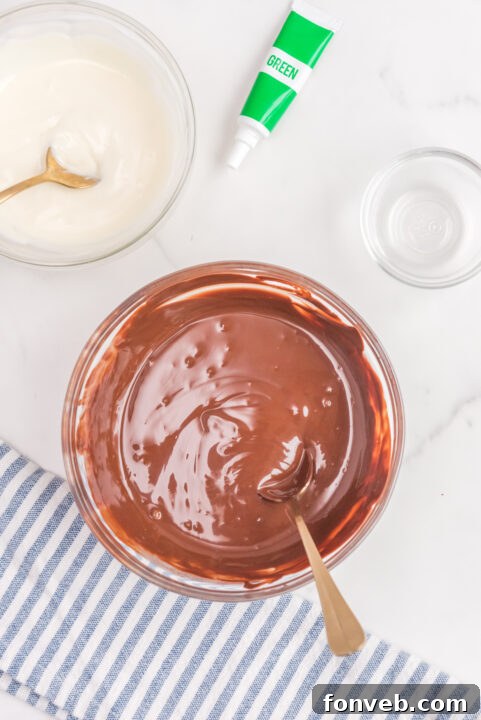 Step-by-step image of melting dark chocolate.